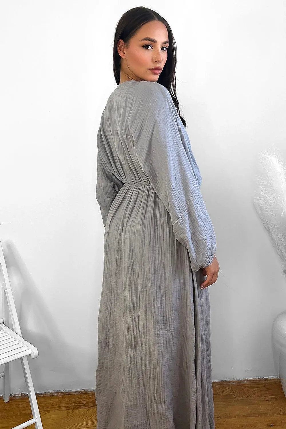 100% Cotton Relaxed Fit Cheesecloth Maxi Dress