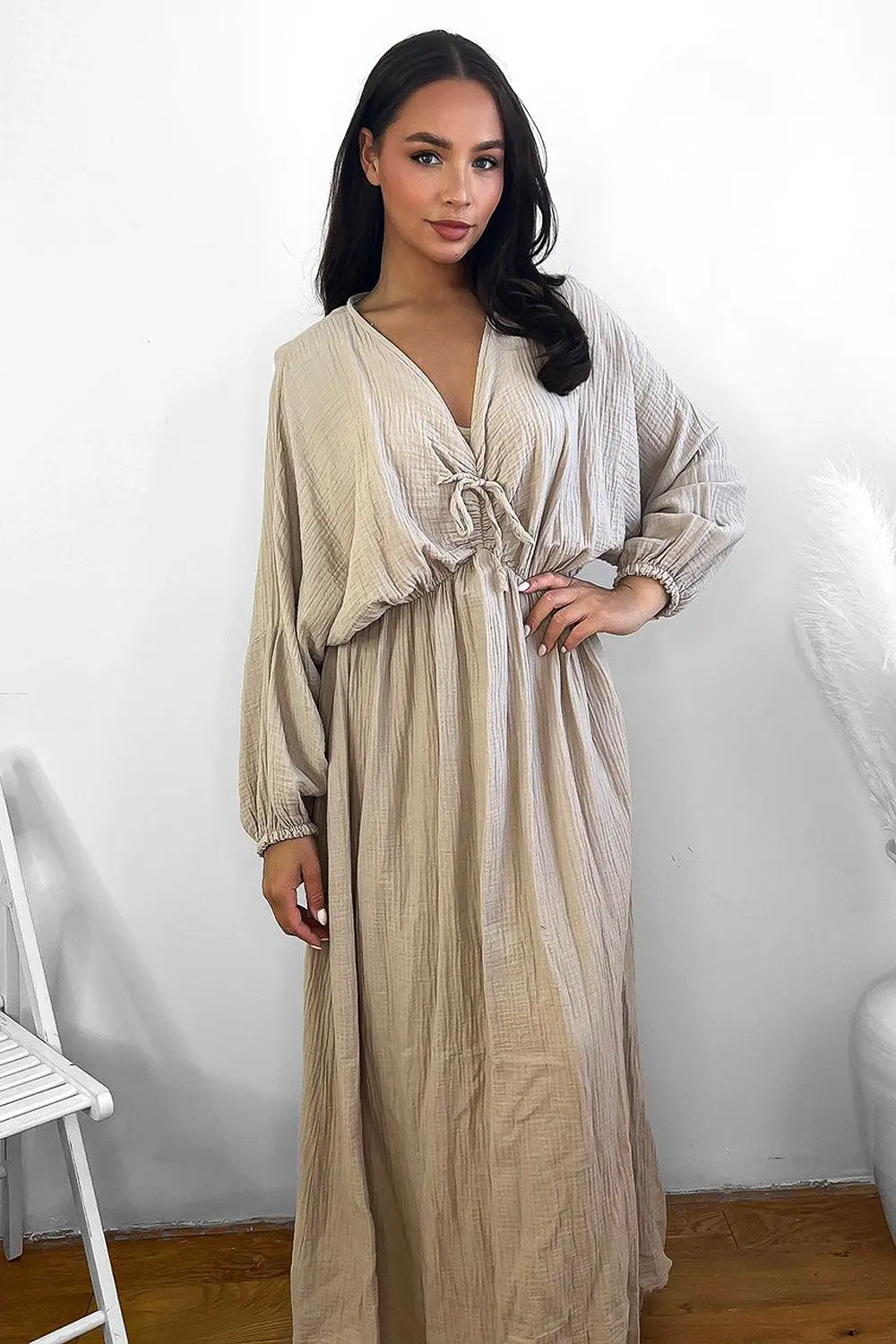 100% Cotton Relaxed Fit Cheesecloth Maxi Dress