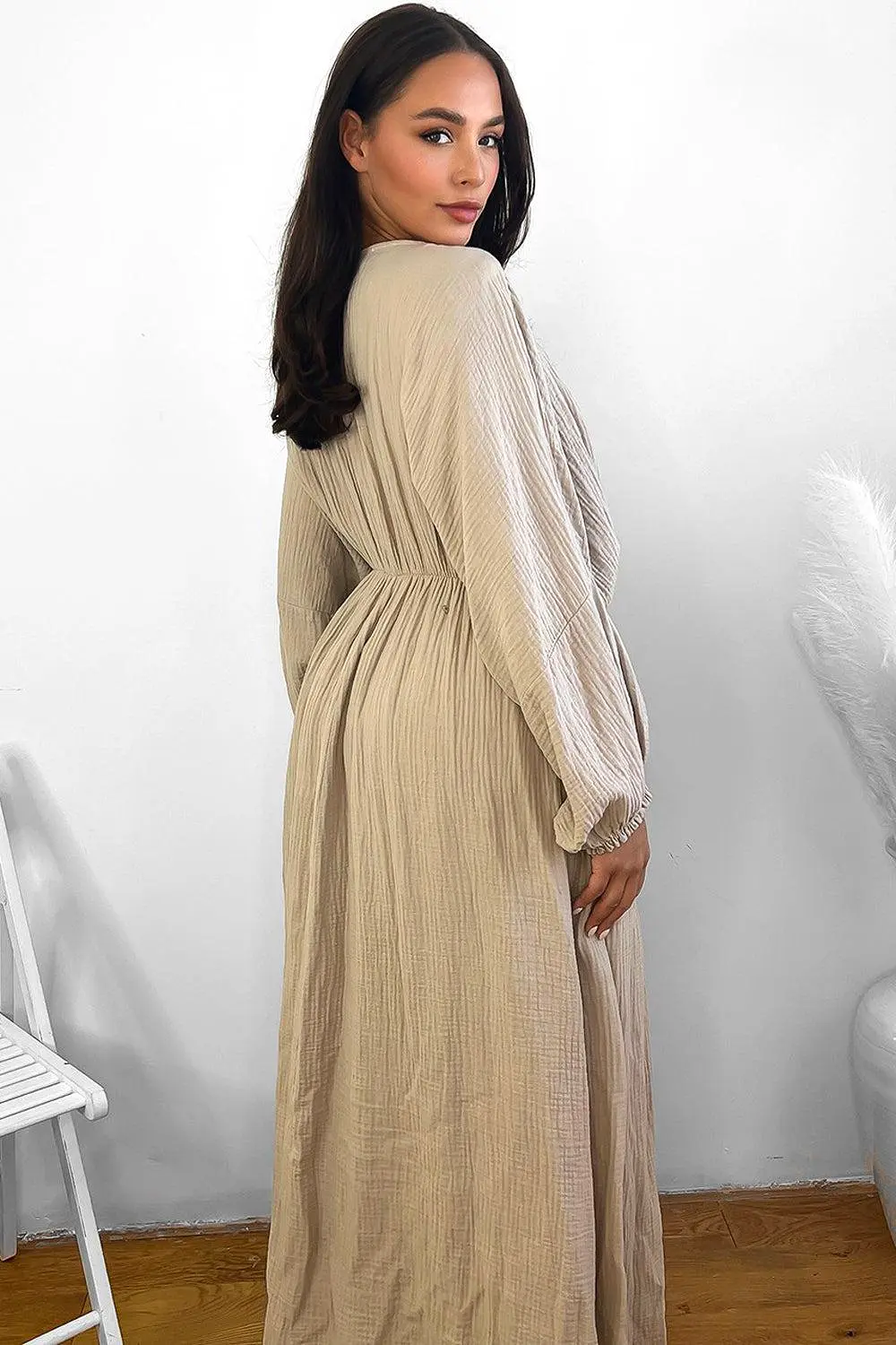 100% Cotton Relaxed Fit Cheesecloth Maxi Dress