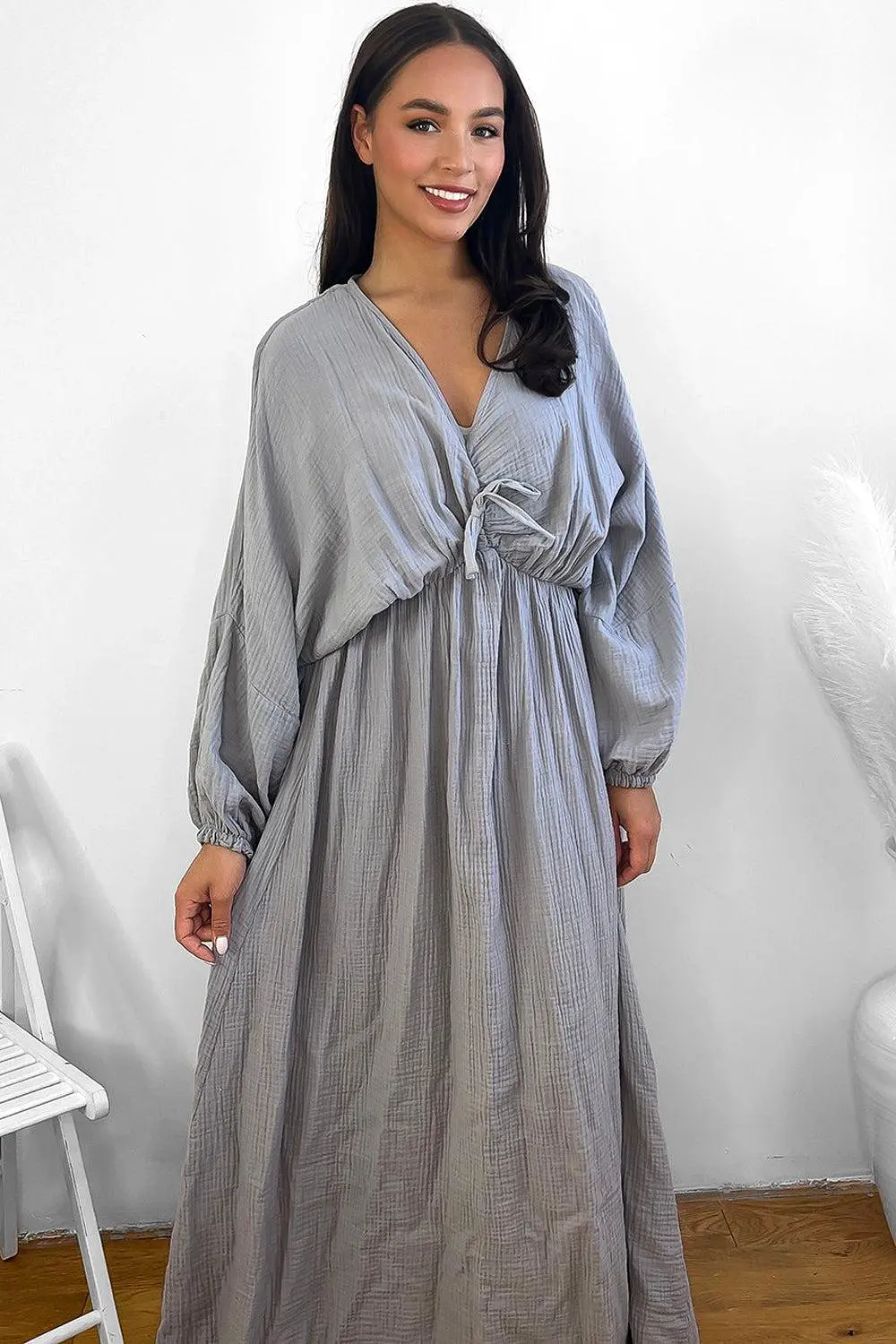 100% Cotton Relaxed Fit Cheesecloth Maxi Dress