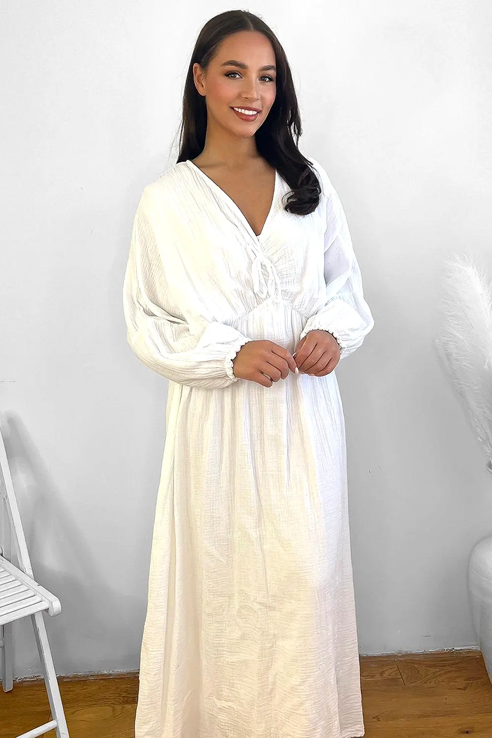 100% Cotton Relaxed Fit Cheesecloth Maxi Dress