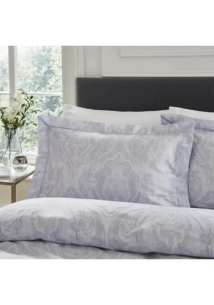 300 Thread Count Pure Cotton Sateen Aurelia Damask Duvet Cover - Grey/White