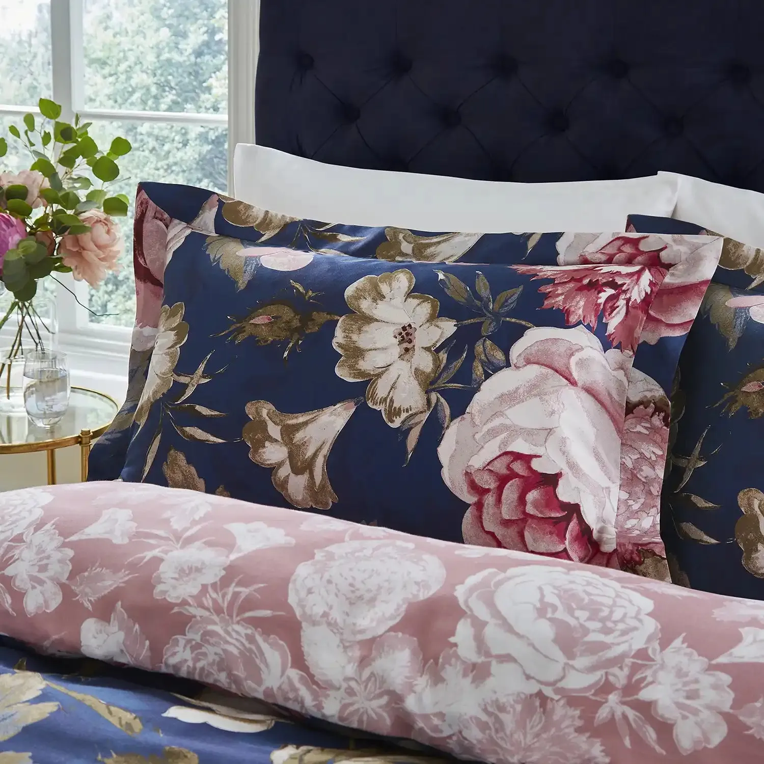 300 Thread Count Pure Cotton Sateen Constance Floral Duvet Cover - Navy Floral