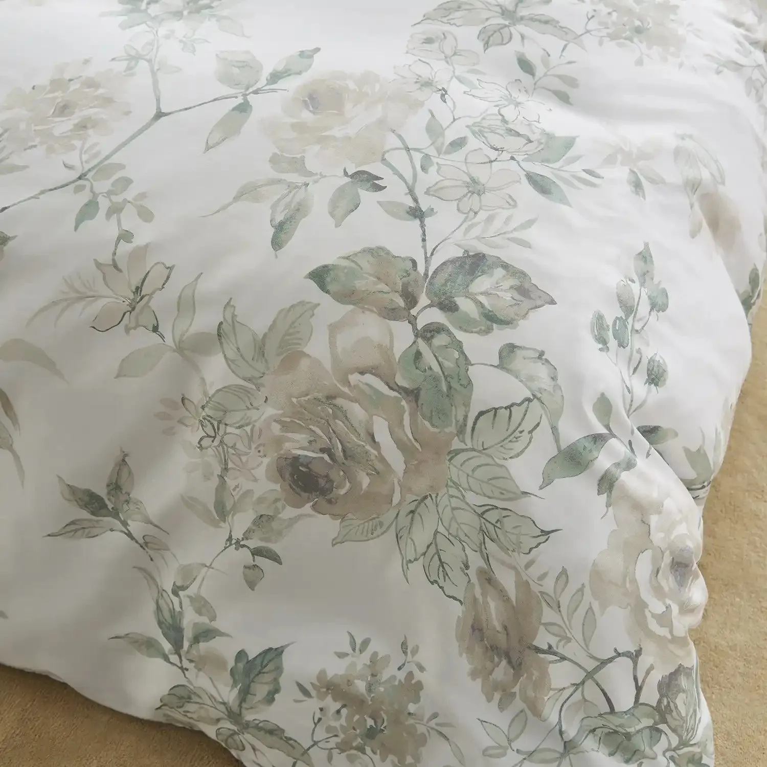 300 Thread Count Pure Cotton Sateen Ellesa Floral Duvet Cover - Natural/Floral