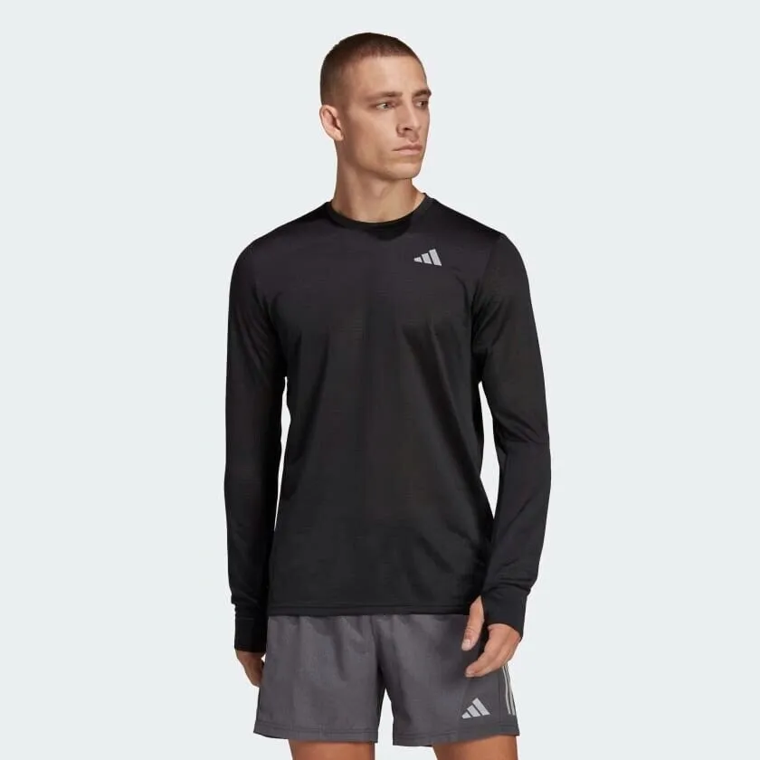 adidas Own The Run Long Sleeve Running Top Mens Black Fitness T-Shirt Reflective