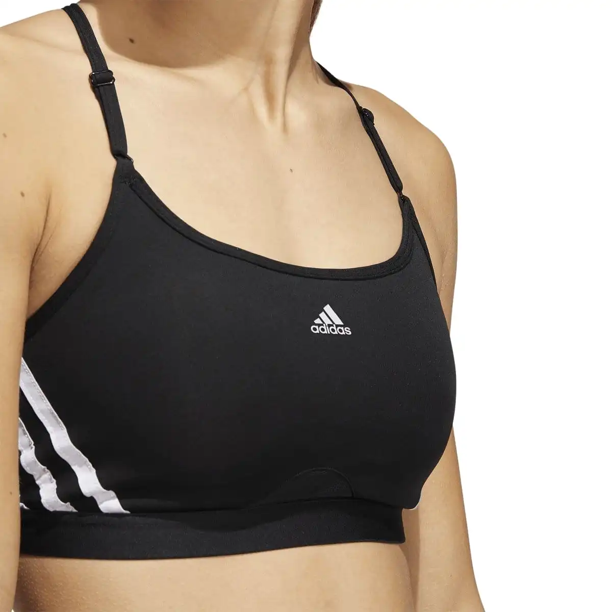 ADIDAS WOMEN'S AEROREACT TRAINING LIGHT-SUPPORT 3-STRIPES BLACK SPORTS BRA