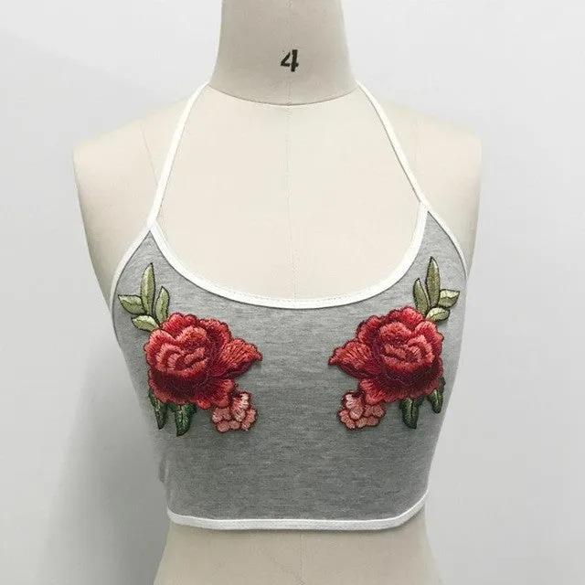 Appliques Cropped Tank Top Halter Summer Tops Sexy Sleeveless Hot Lingerie Tube Top Underwear Chalecos Mujer#99 SM6