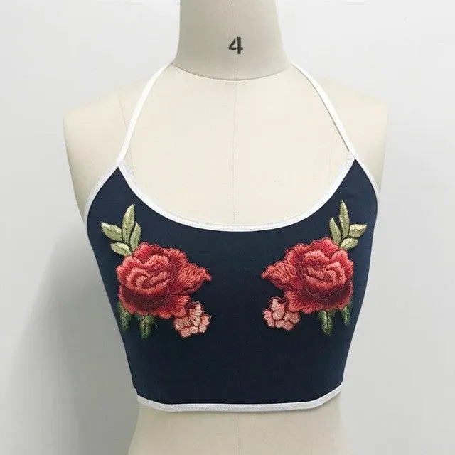 Appliques Cropped Tank Top Halter Summer Tops Sexy Sleeveless Hot Lingerie Tube Top Underwear Chalecos Mujer#99 SM6