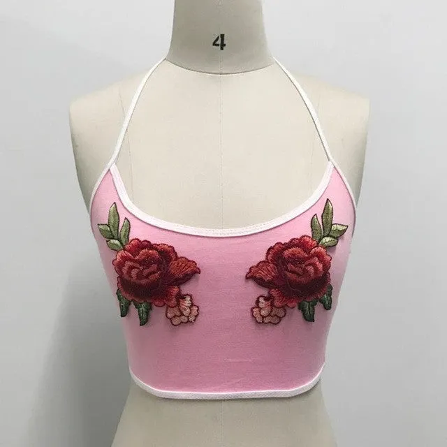 Appliques Cropped Tank Top Halter Summer Tops Sexy Sleeveless Hot Lingerie Tube Top Underwear Chalecos Mujer#99 SM6