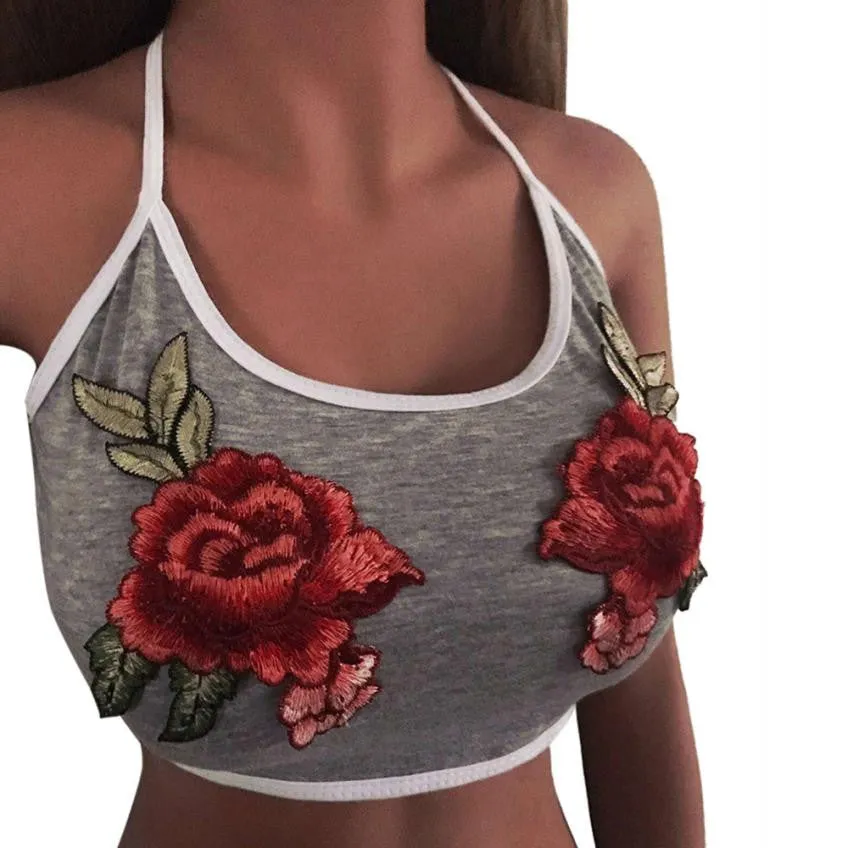 Appliques Cropped Tank Top Halter Summer Tops Sexy Sleeveless Hot Lingerie Tube Top Underwear Chalecos Mujer#99 SM6