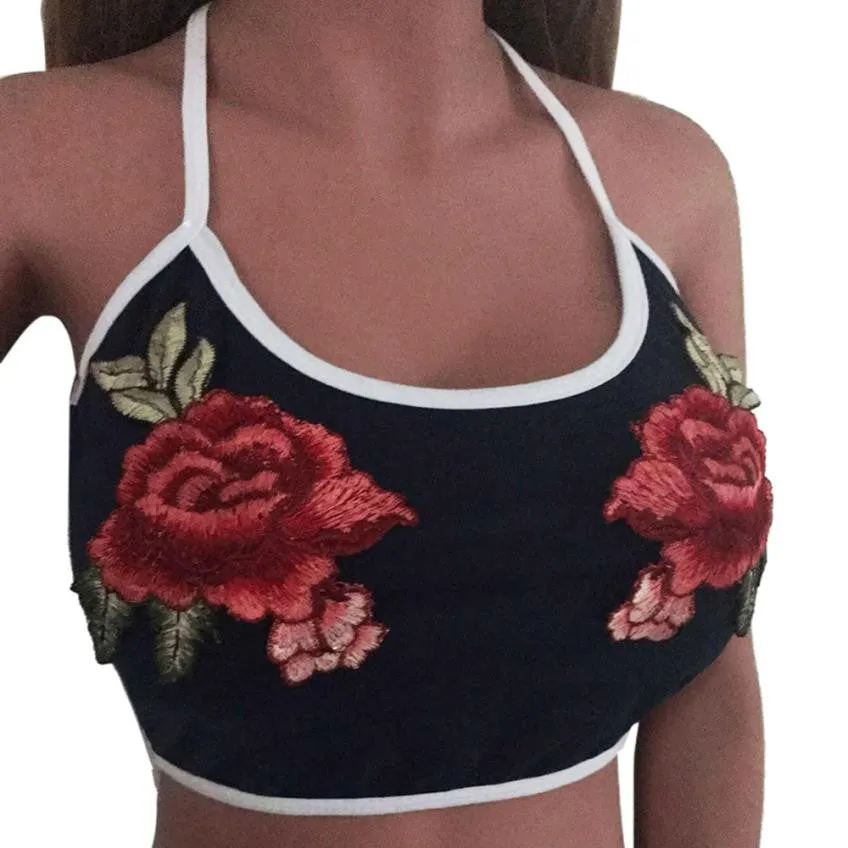 Appliques Cropped Tank Top Halter Summer Tops Sexy Sleeveless Hot Lingerie Tube Top Underwear Chalecos Mujer#99 SM6