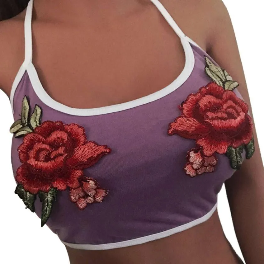 Appliques Cropped Tank Top Halter Summer Tops Sexy Sleeveless Hot Lingerie Tube Top Underwear Chalecos Mujer#99 SM6