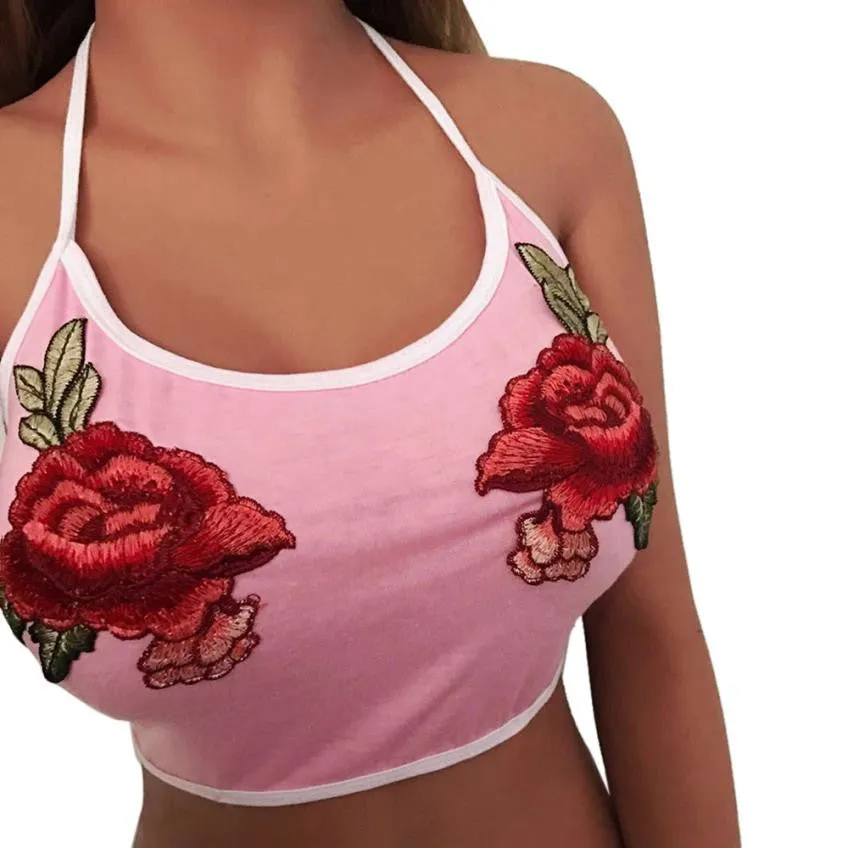 Appliques Cropped Tank Top Halter Summer Tops Sexy Sleeveless Hot Lingerie Tube Top Underwear Chalecos Mujer#99 SM6