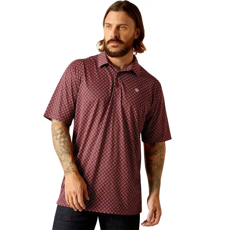 'Ariat' Men's All Over Print Polo - Dark Redwood