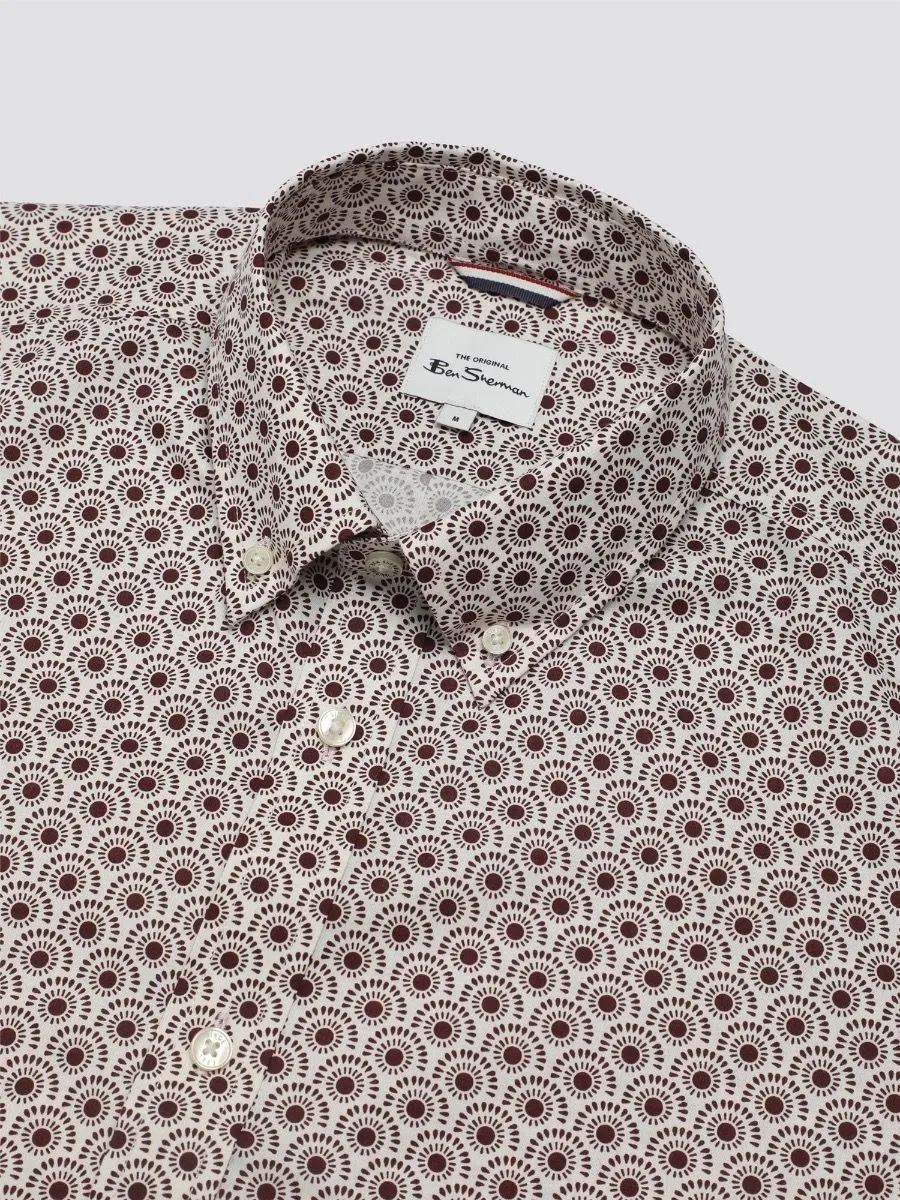 Ben Sherman Short Sleeve Block Geo Print Shirt Dark Red