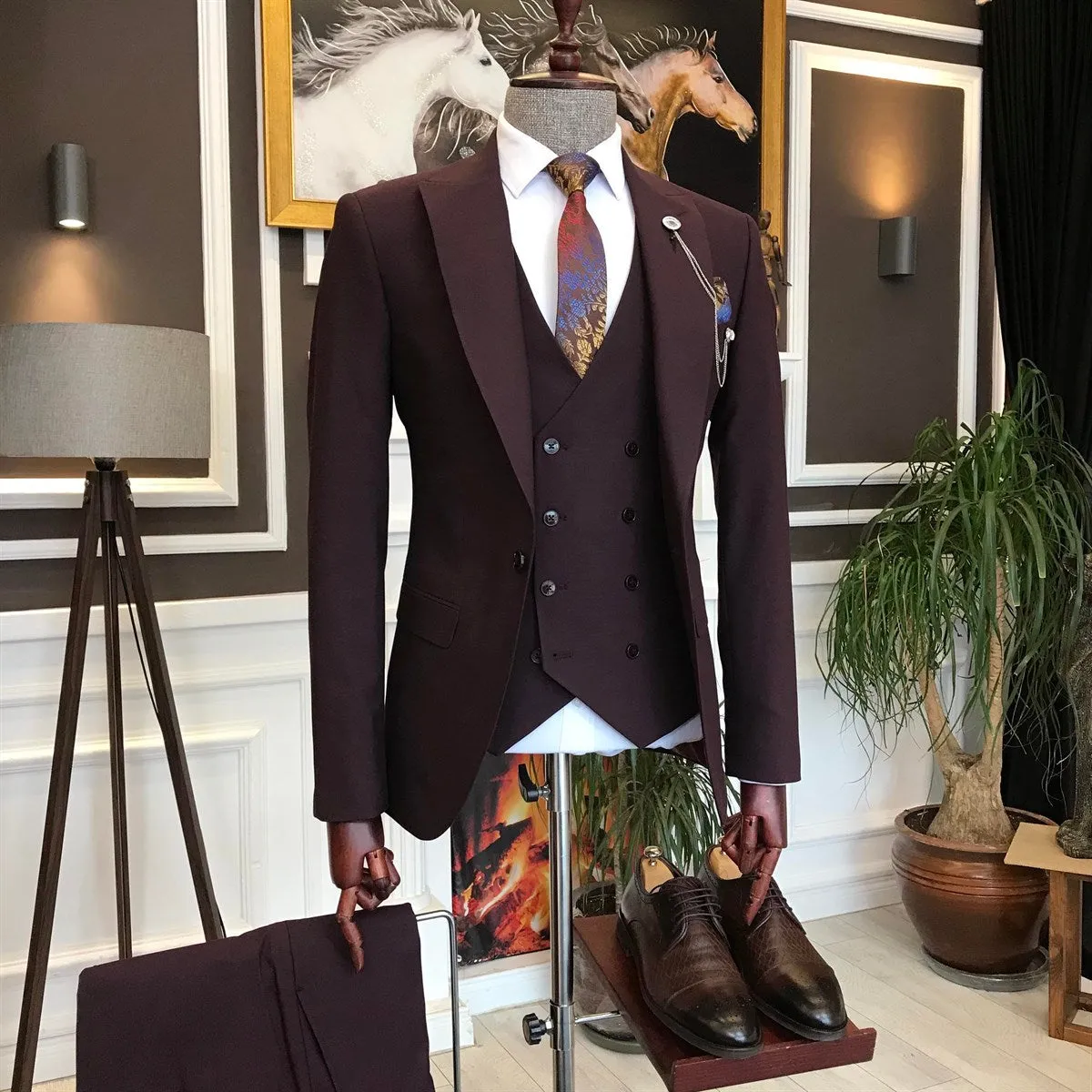 Bojoni Bordeaux Slim-Fit Suit 3-Piece