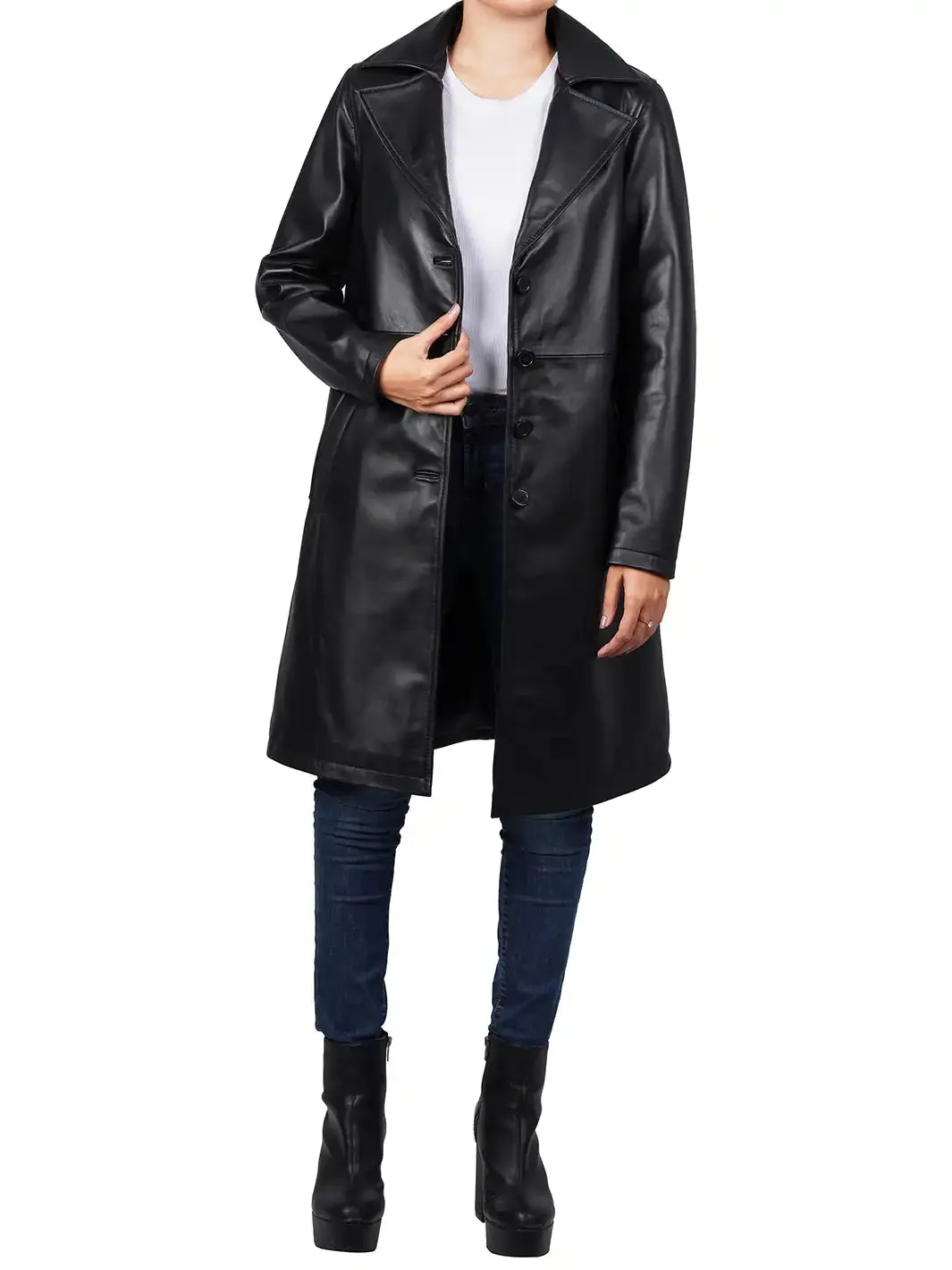 Bryson Relax Fit Black Leather Coat