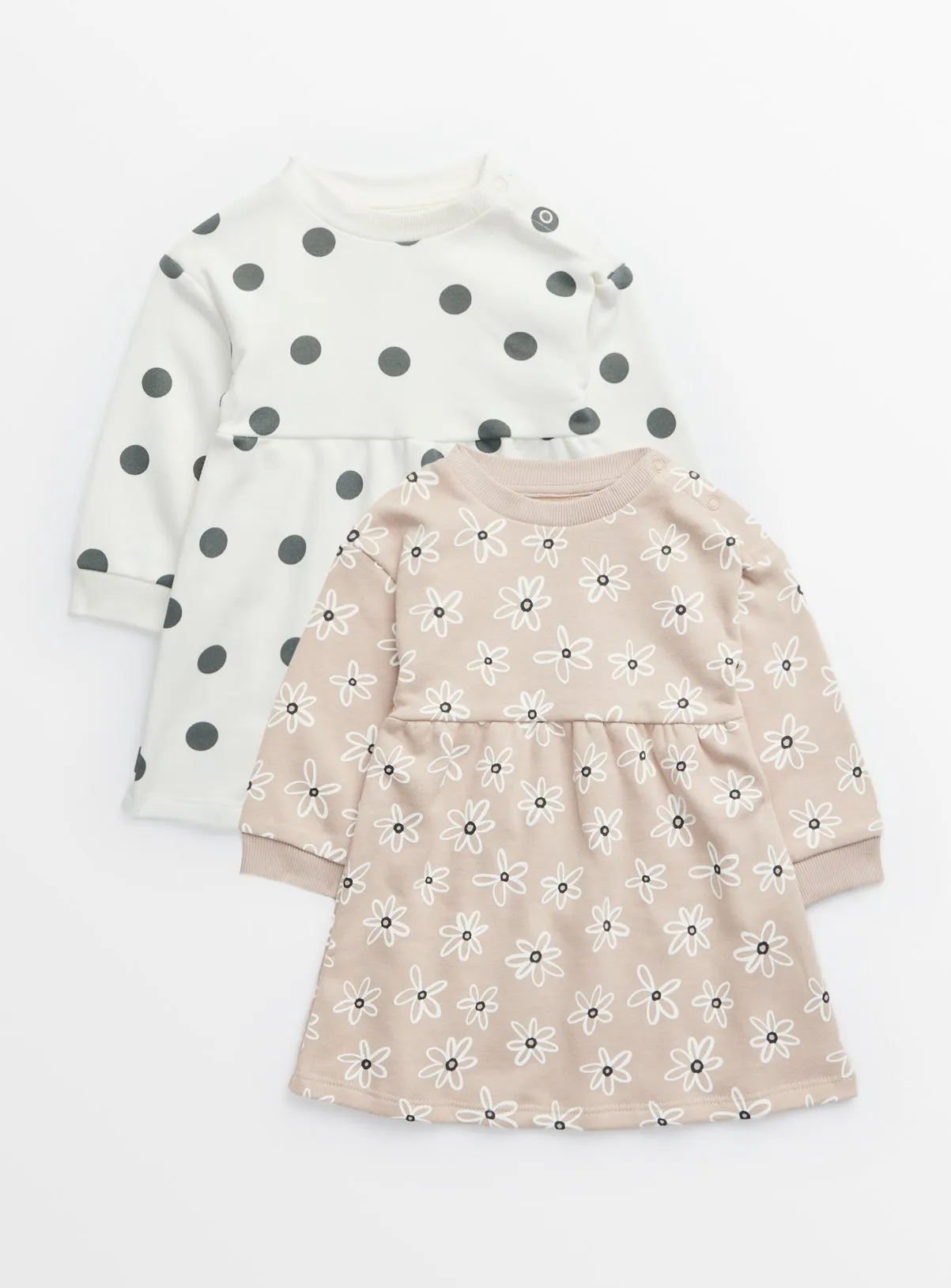 Buy Beige Floral & White Spot Print Sweatshirt Dress 2 Pack 9-12 months | Dresses | Tu