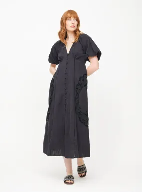 Buy Black Broderie Puff Sleeve Midi Dress 10 | Dresses | Tu