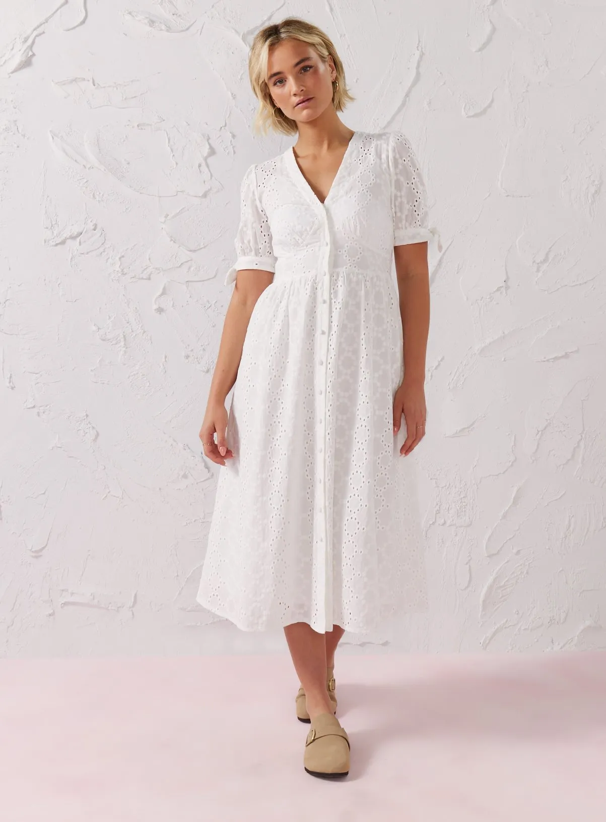 Buy EVERBELLE White Button-Through Broderie Midi Dress  20 | Dresses | Tu