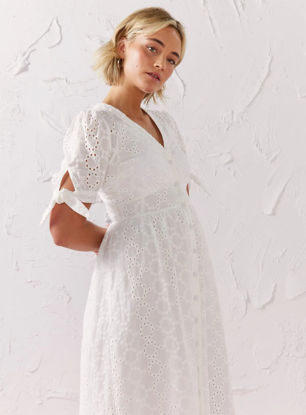 Buy EVERBELLE White Button-Through Broderie Midi Dress  20 | Dresses | Tu