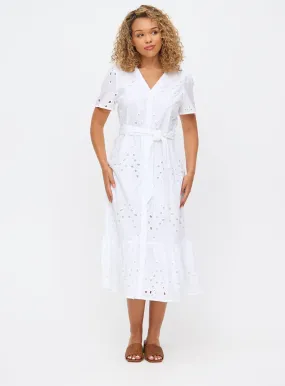 Buy White V-Neck Broderie Short Sleeve Midi Shirt Dress 18 | Dresses | Tu