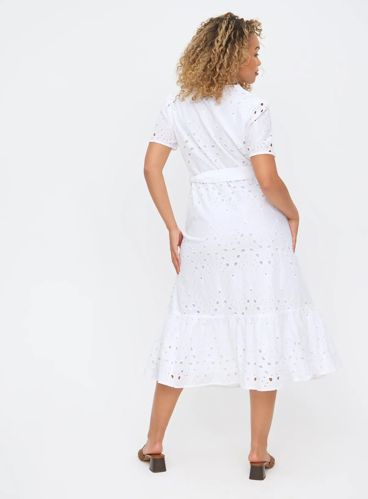 Buy White V-Neck Broderie Short Sleeve Midi Shirt Dress 18 | Dresses | Tu