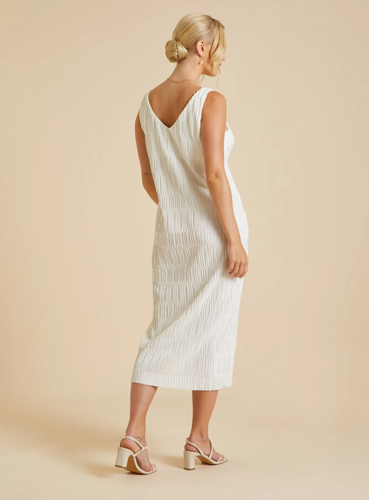 Buy White V-Neck Plisse Dress 10 | Dresses | Tu