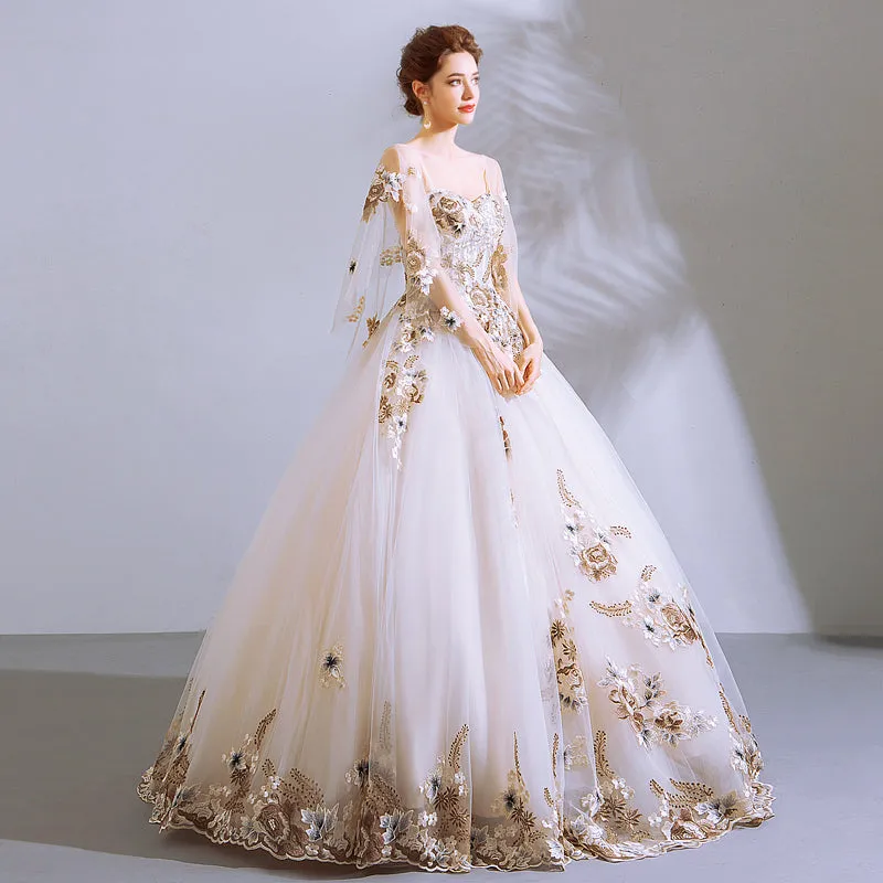 Charming Ball Gown Tulle with Flower Lace Applique Sweet 16 Dress, White Formal Dresses