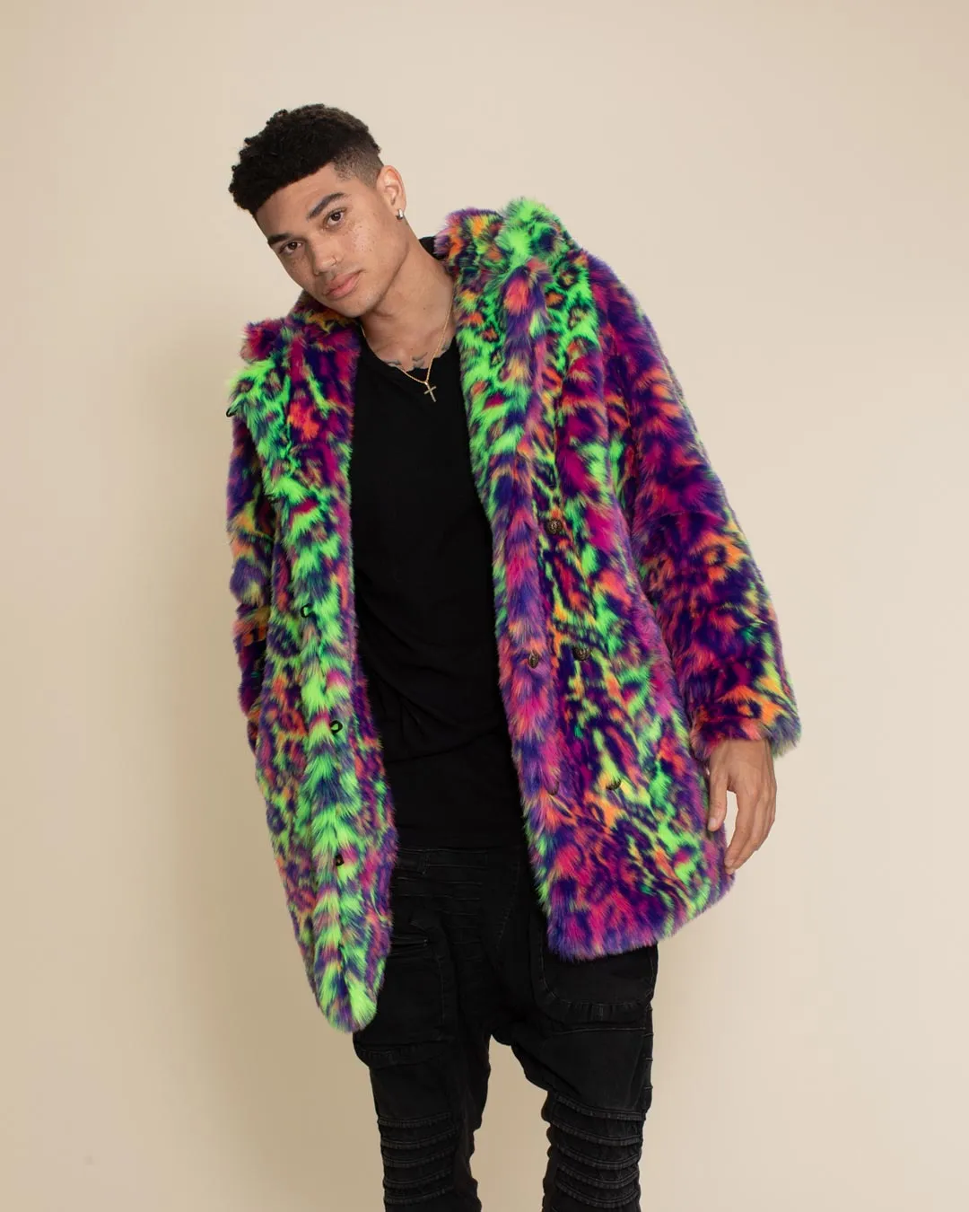 Classic Men's Faux Fur Coat | Neon Disco Cat