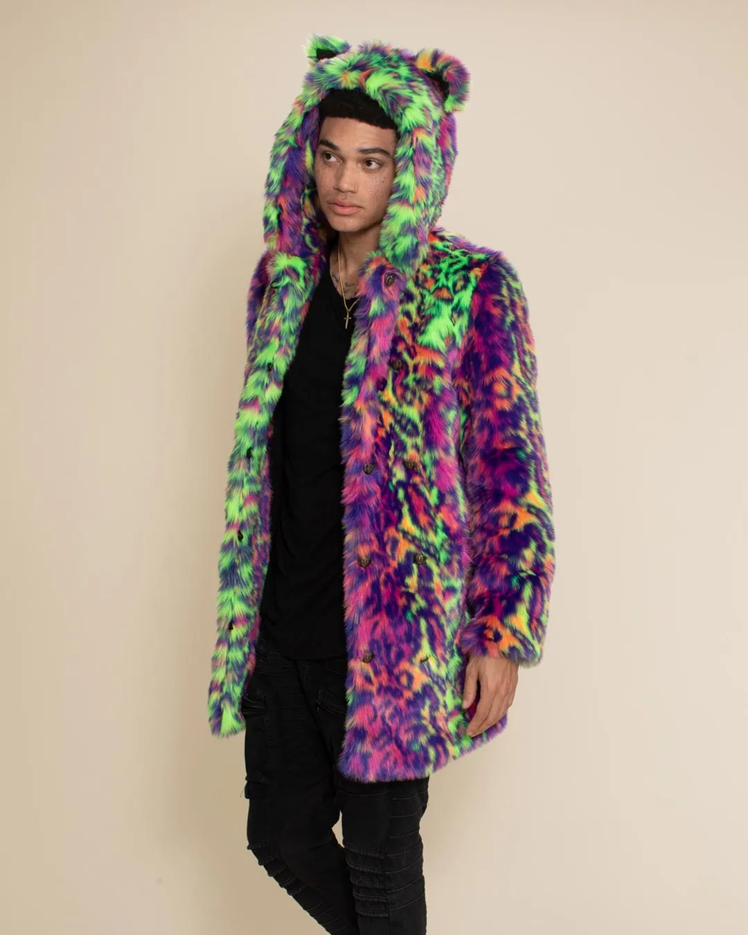 Classic Men's Faux Fur Coat | Neon Disco Cat