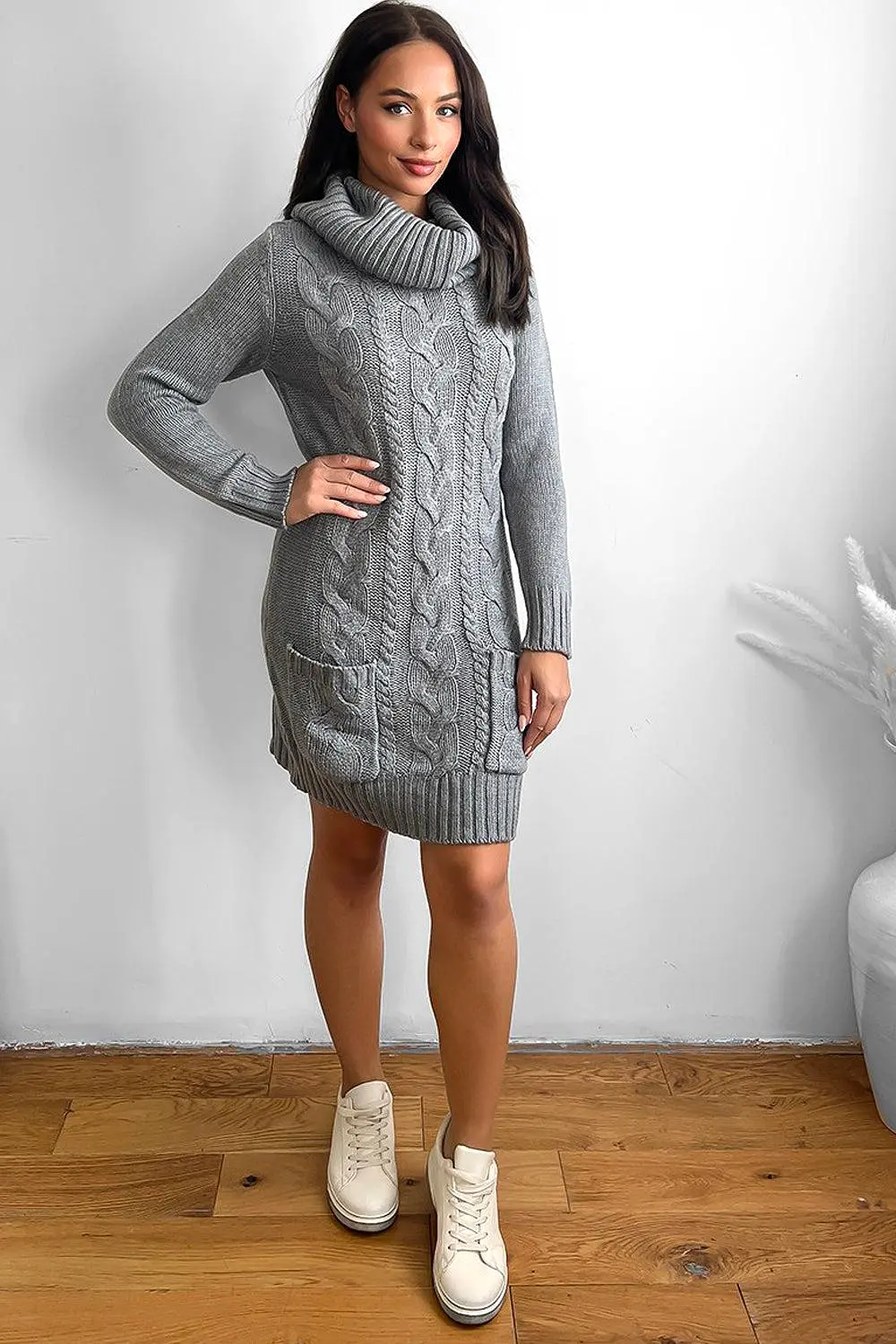 Cowl Neck Pocketed Knitted Dress