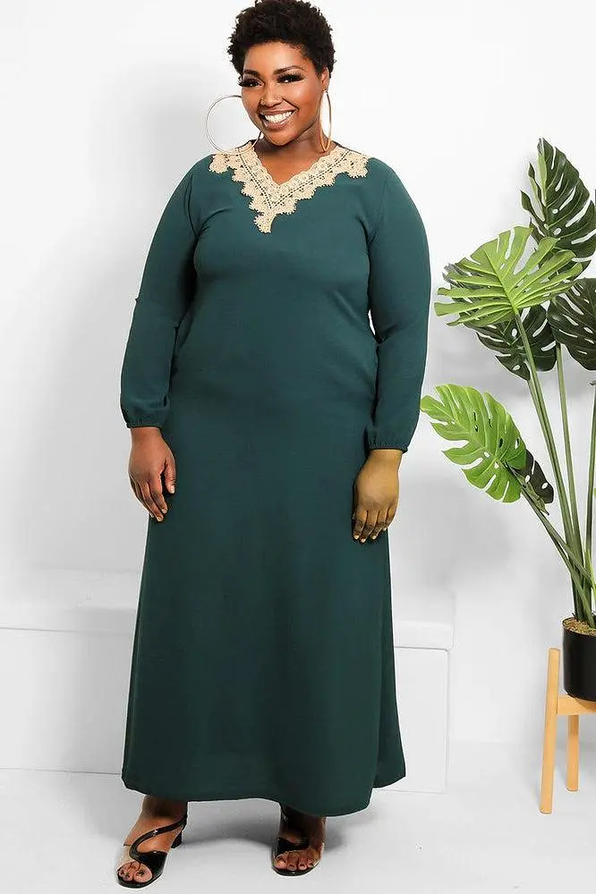 Crochet Lace Neckline Modest Dress