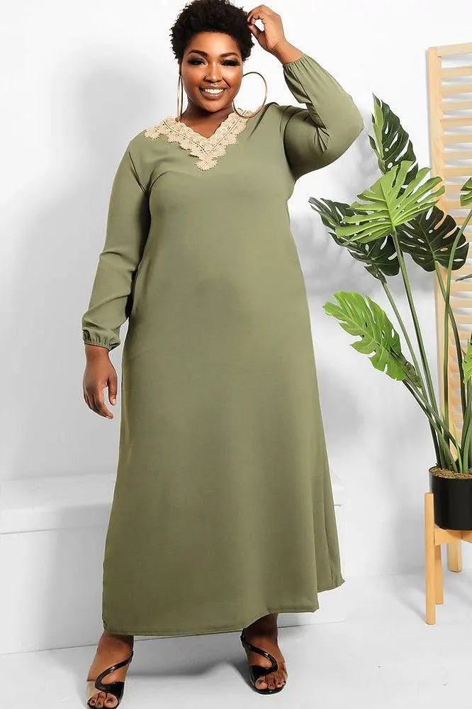 Crochet Lace Neckline Modest Dress