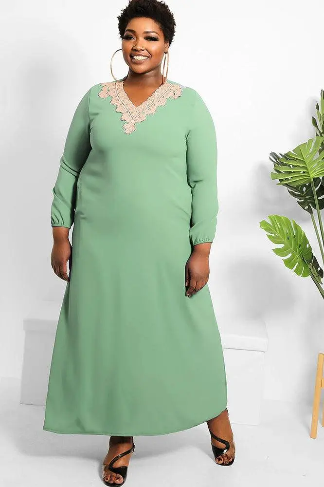 Crochet Lace Neckline Modest Dress