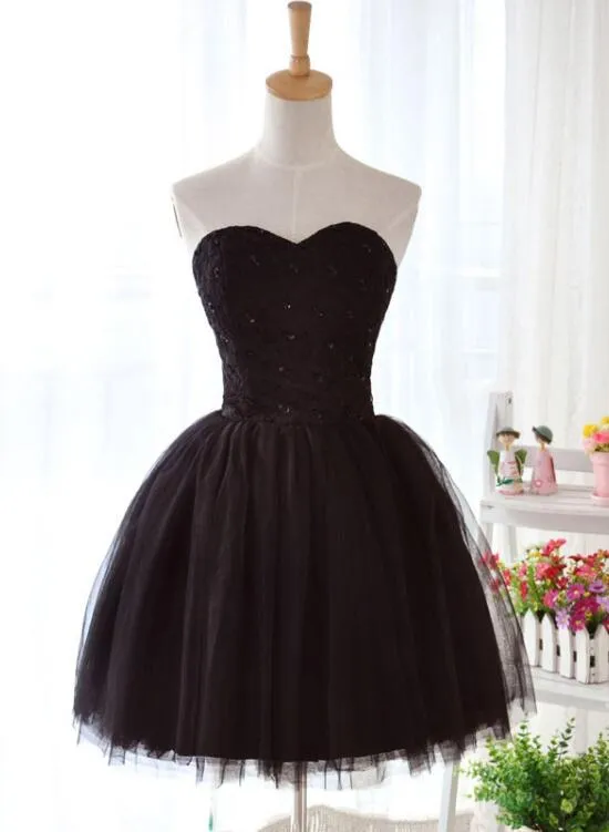 Cute Black Tulle Homecoming Dress, Little Black Formal Dress