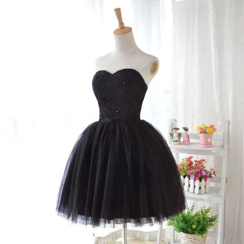 Cute Black Tulle Homecoming Dress, Little Black Formal Dress