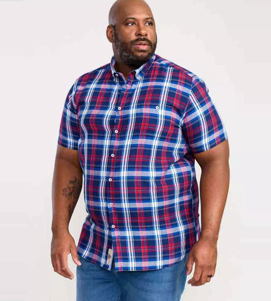 D555 Big Mens Blue/Red Short Sleeve Check Shirt (PORTLAND)