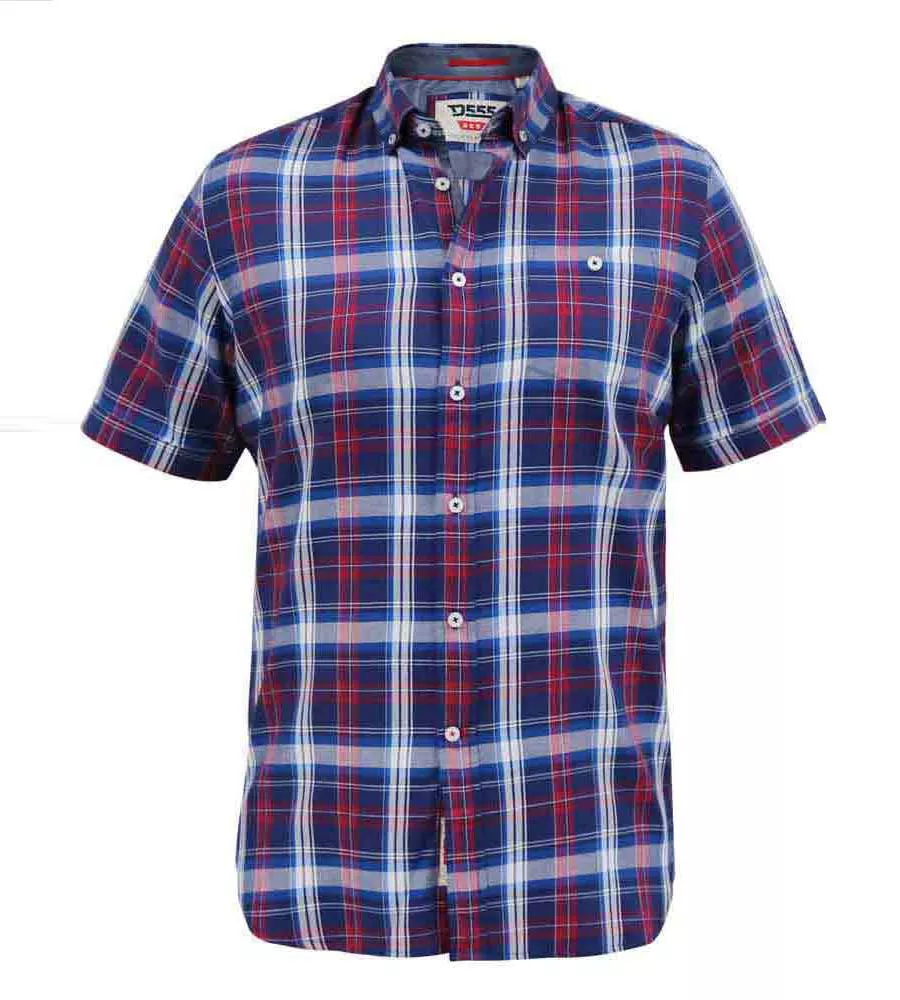 D555 Big Mens Blue/Red Short Sleeve Check Shirt (PORTLAND)