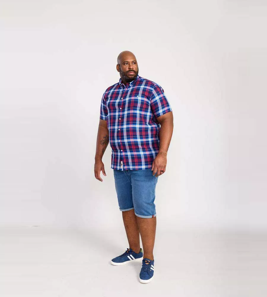 D555 Big Mens Blue/Red Short Sleeve Check Shirt (PORTLAND)