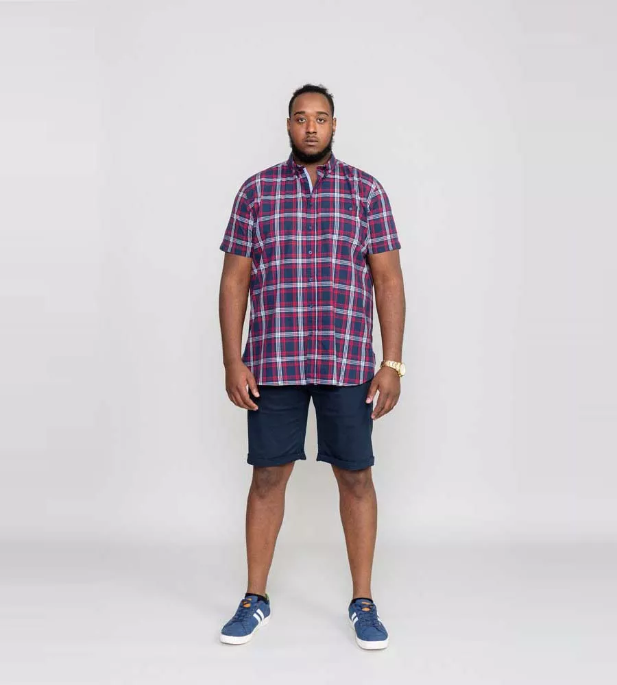 D555 Big Mens Navy/Red Check Shirt With Short Sleeves (RIPLEY)