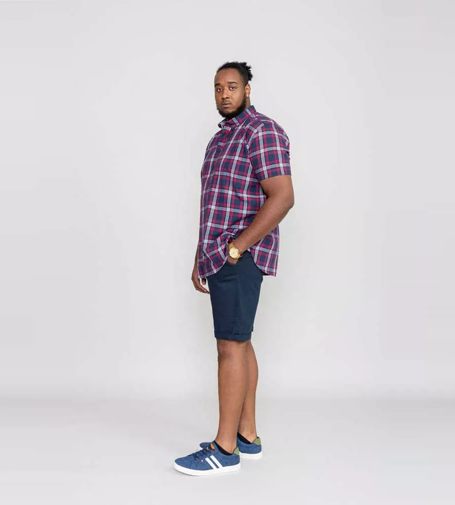 D555 Big Mens Navy/Red Check Shirt With Short Sleeves (RIPLEY)