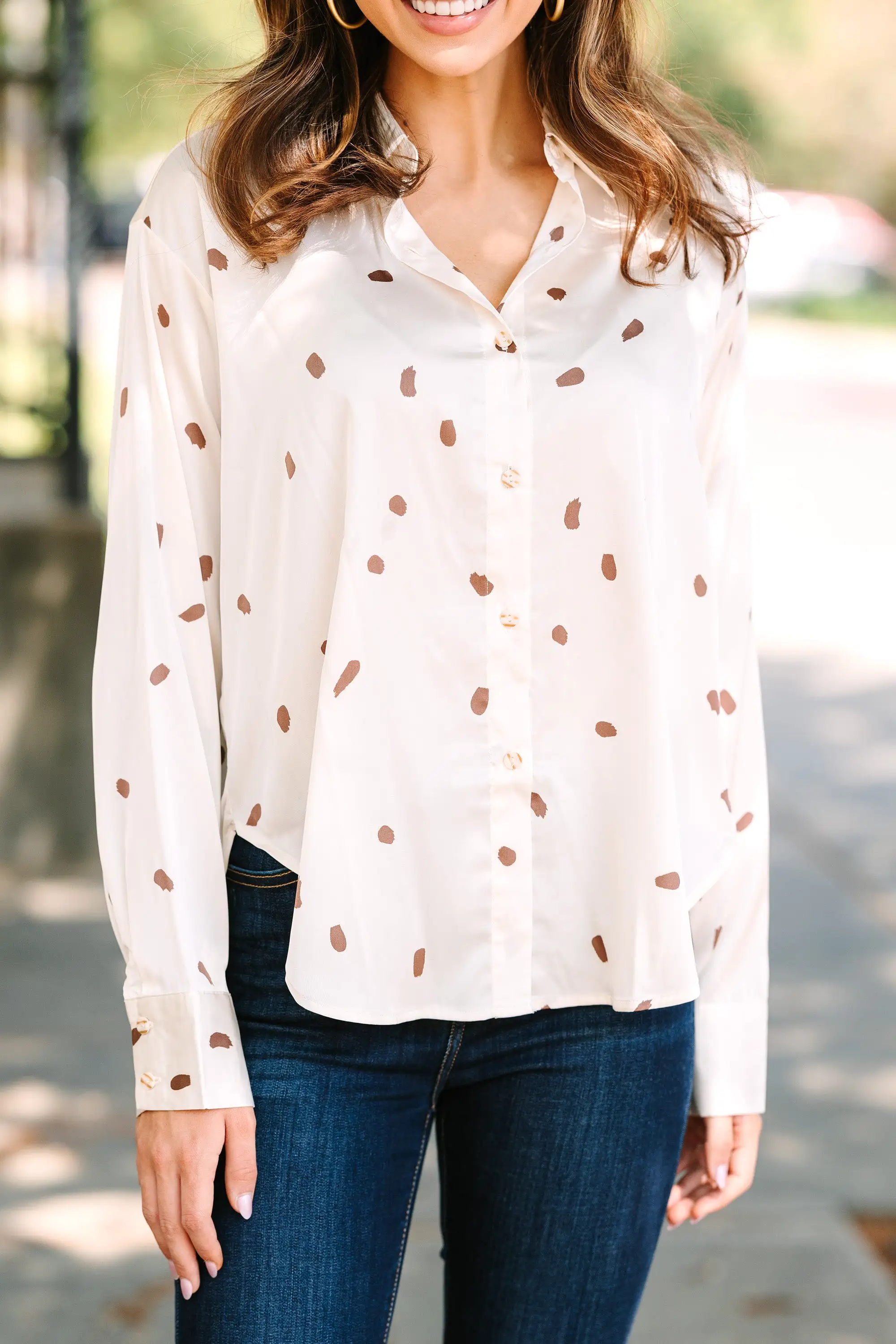 Don't You Wait Cream White Polka Dot Blouse