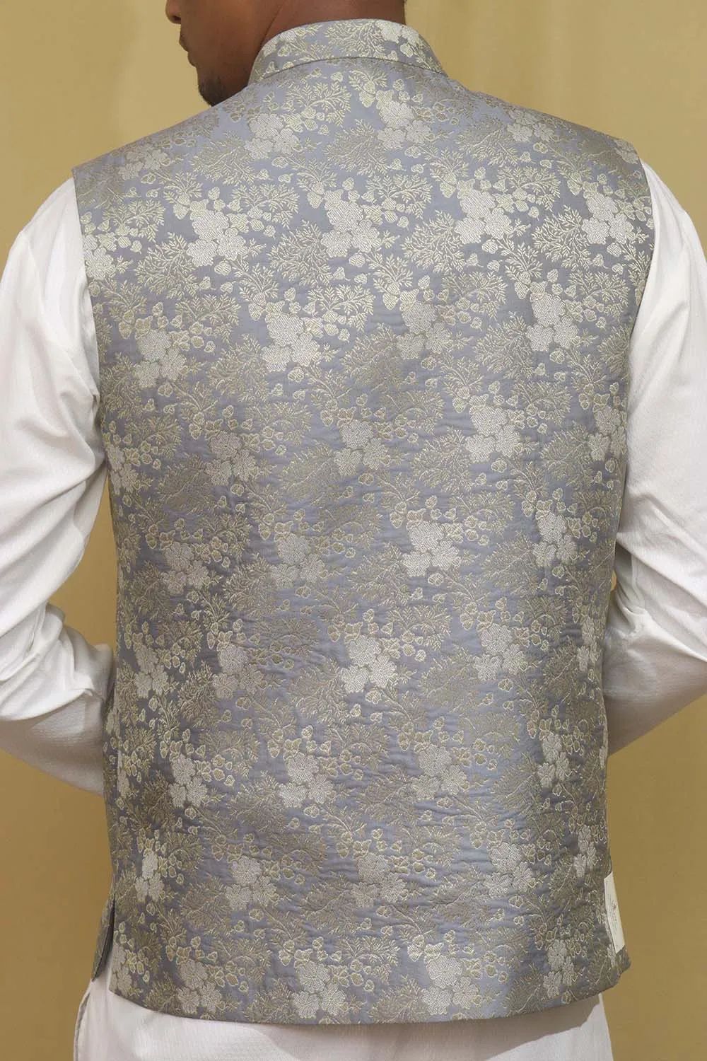 Exquisite Grey Banarasi Brocade Silk Nehru Jacket: Timeless Elegance