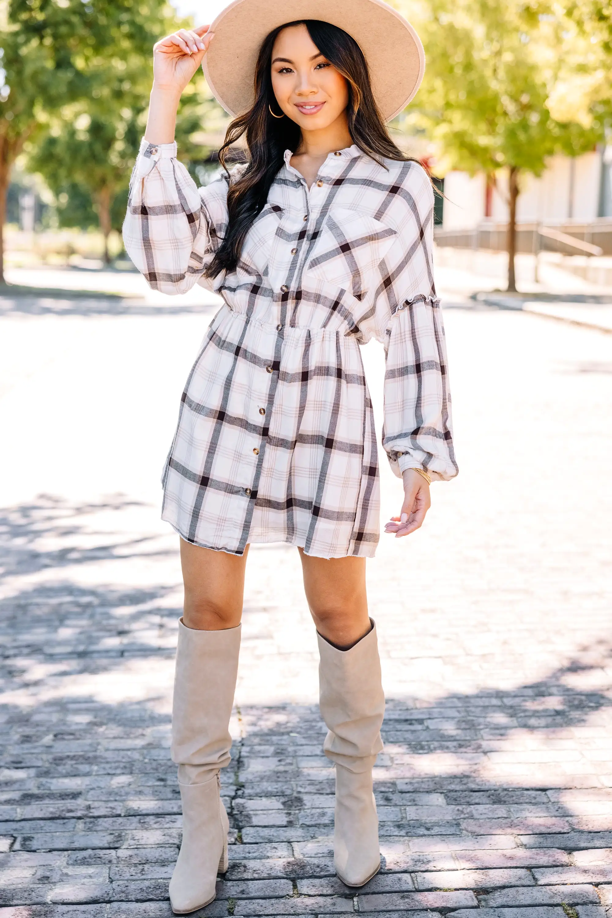 Fall Experiences Off White Plaid Dress