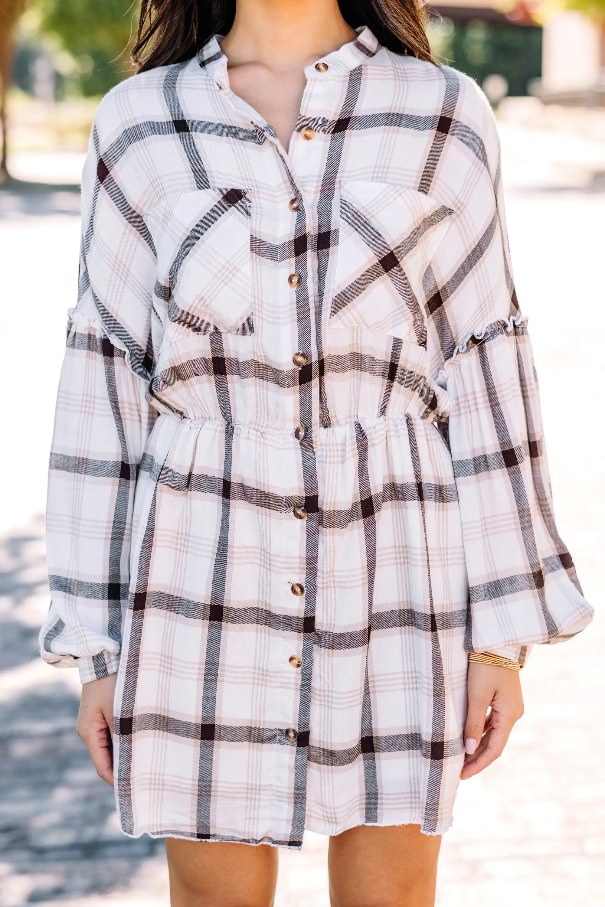 Fall Experiences Off White Plaid Dress