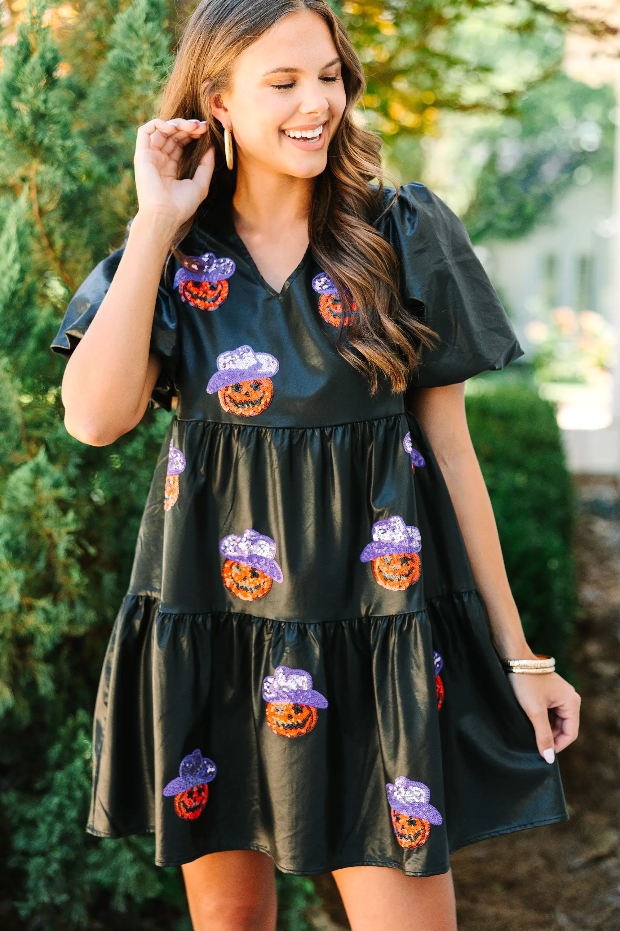 Feels Like Fall Black Pumpkin Babydoll Dress