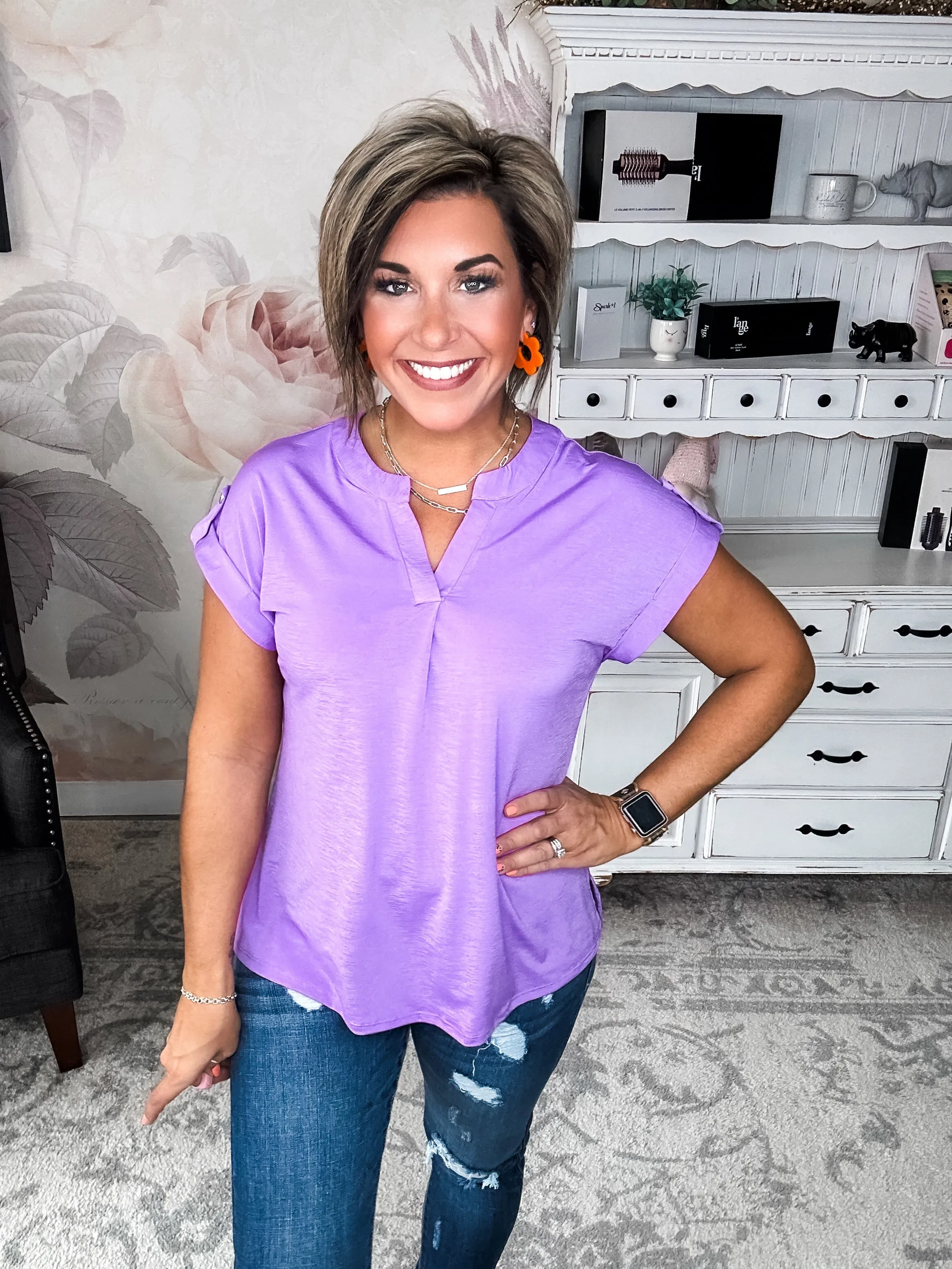 Figure It Out Top Short Sleeve - Lavender