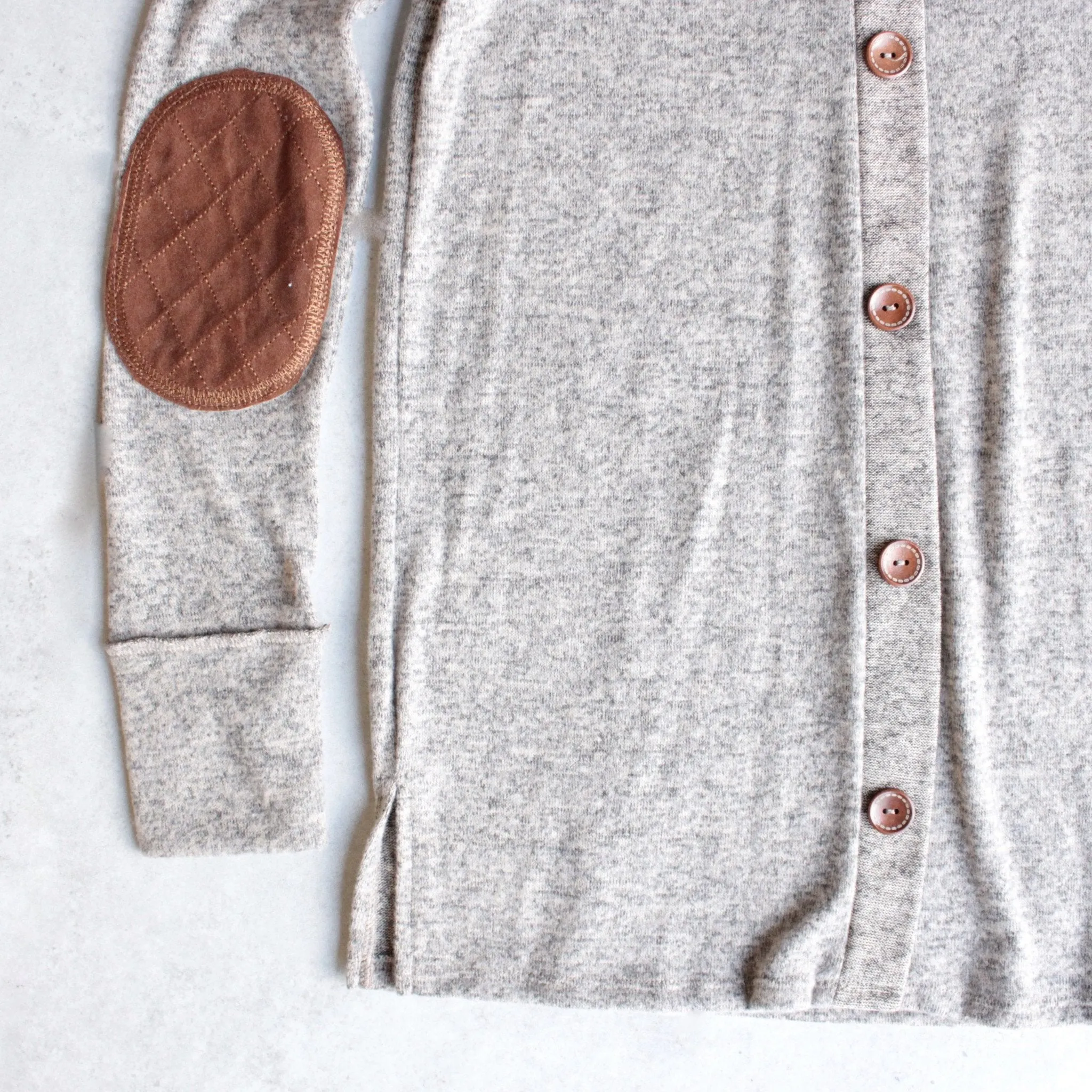 Final Sale - Button Back Long Sleeve French Terry Tunic Top - Mocha