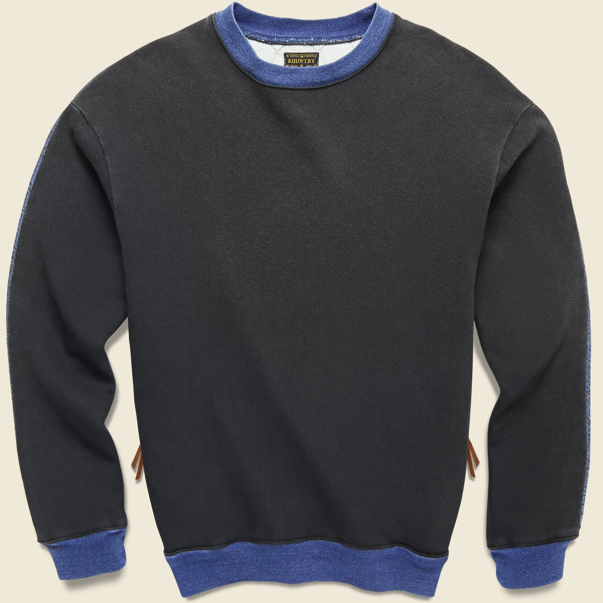 Fleece Knit x Denim Quilting NAVY 2Tones Big Sweater - Indigo